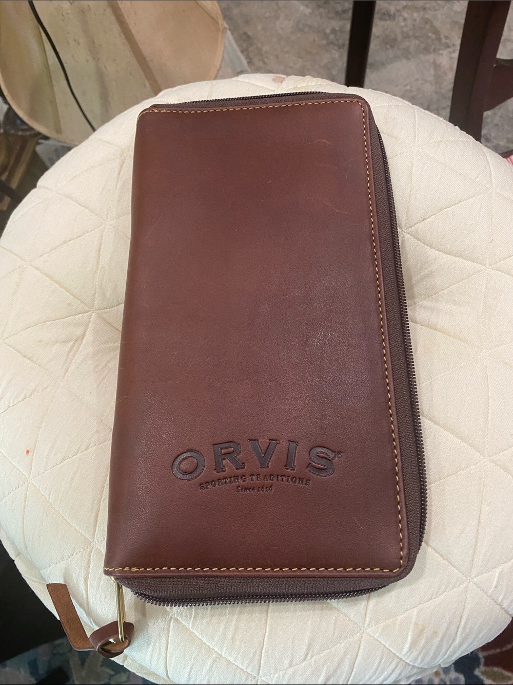 Orvis Chestnut Leather Zip-Around Travel Wallet